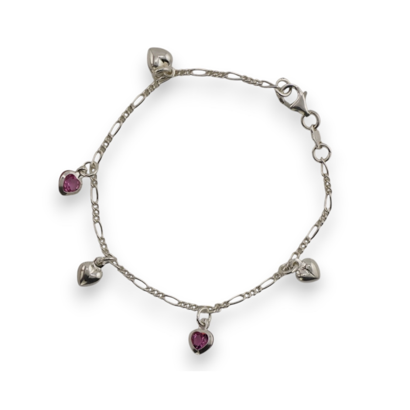 Delicate Heart & Gem Charm Bracelet