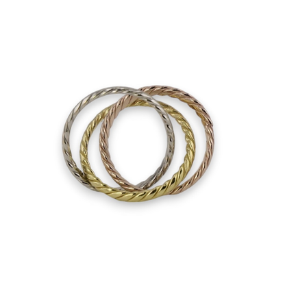 Trio Twist Ring – Gold, Rose & Silver